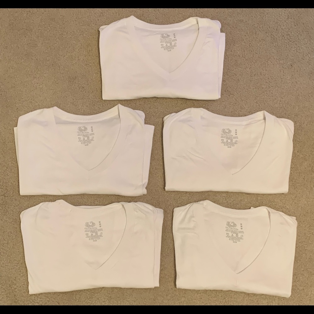 Lot of 5 Fruit of the Loom V-Neck T-Shirts